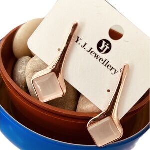 Elegant Stylish Rose Goldplated Semi Gemstone Drop Dangle Fashion Earrings 1.25"